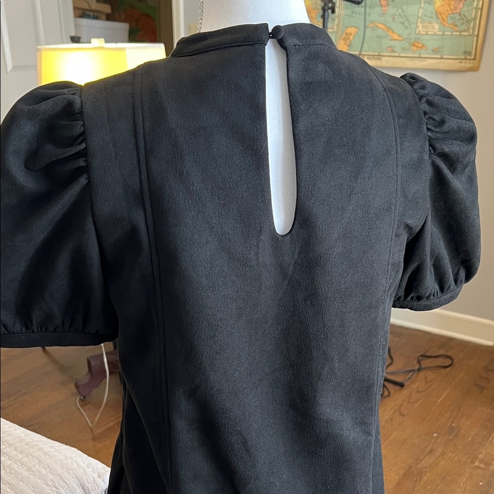 THML Super Cute Black Suede Puff Sleeve Mini Dress Size XS - Picture 4 of 5